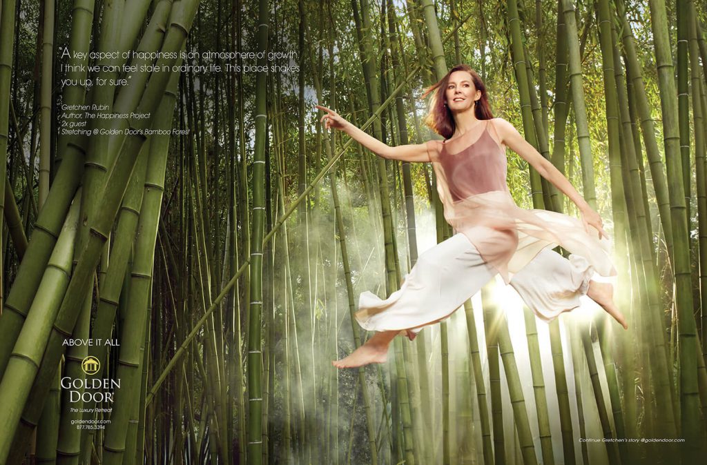 Stretching at Golden Door’s Bamboo Forest